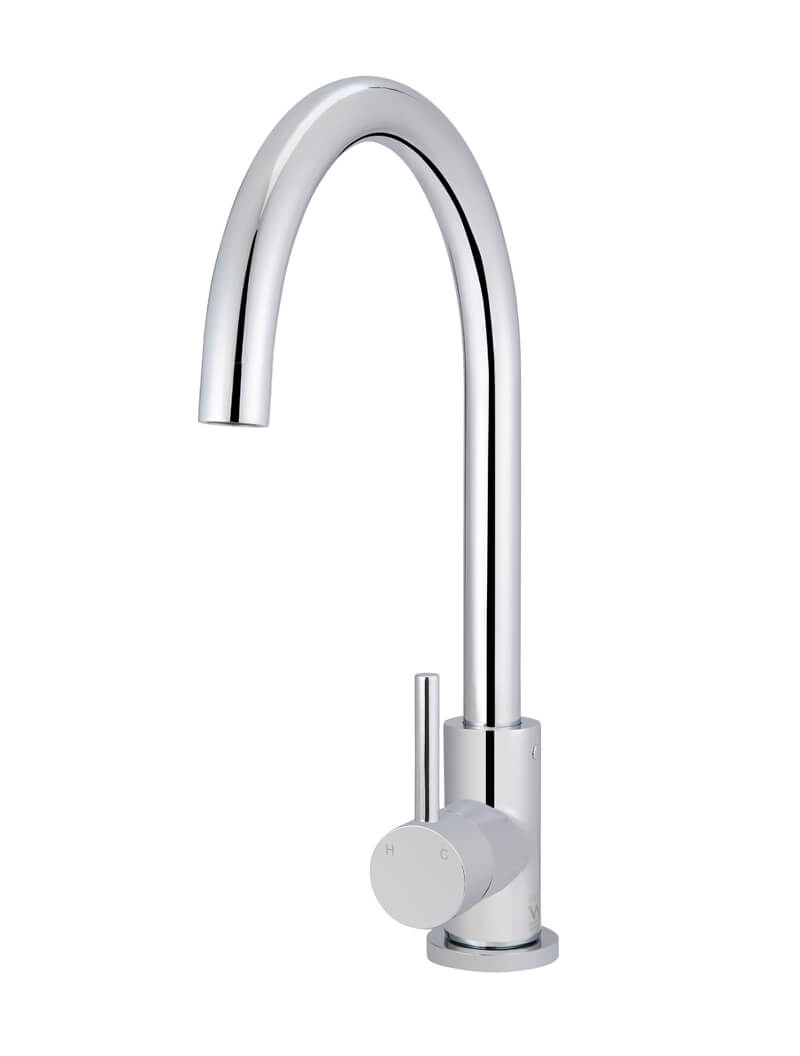 Meir Round Gooseneck Kitchen Mixer Tap - Polished Chrome