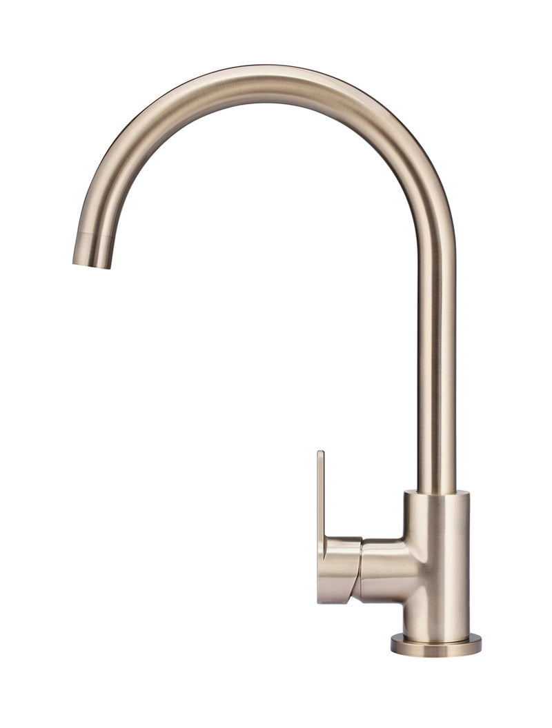 Meir Round Gooseneck Kitchen Mixer Tap with Paddle Handle - Champagne