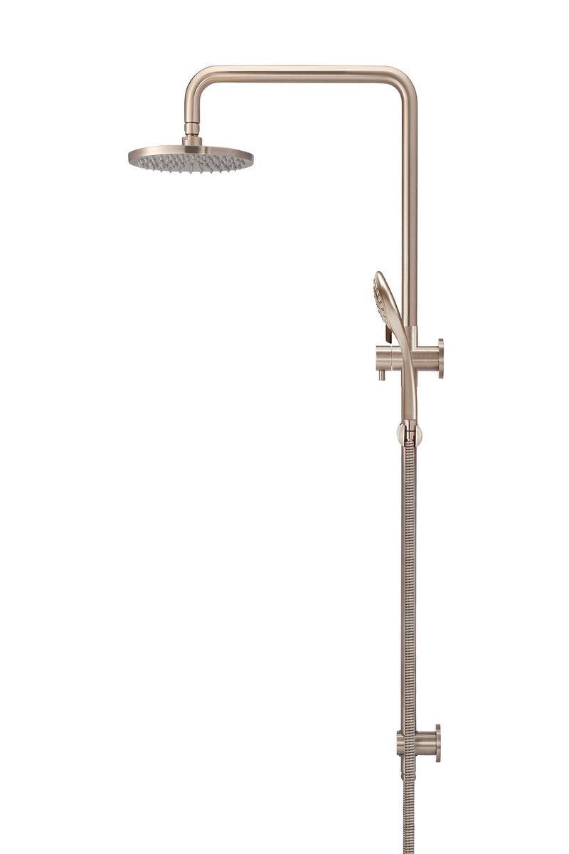 Round Combination Shower Rail 200mm Rose, Three Function Hand Shower - Champagne