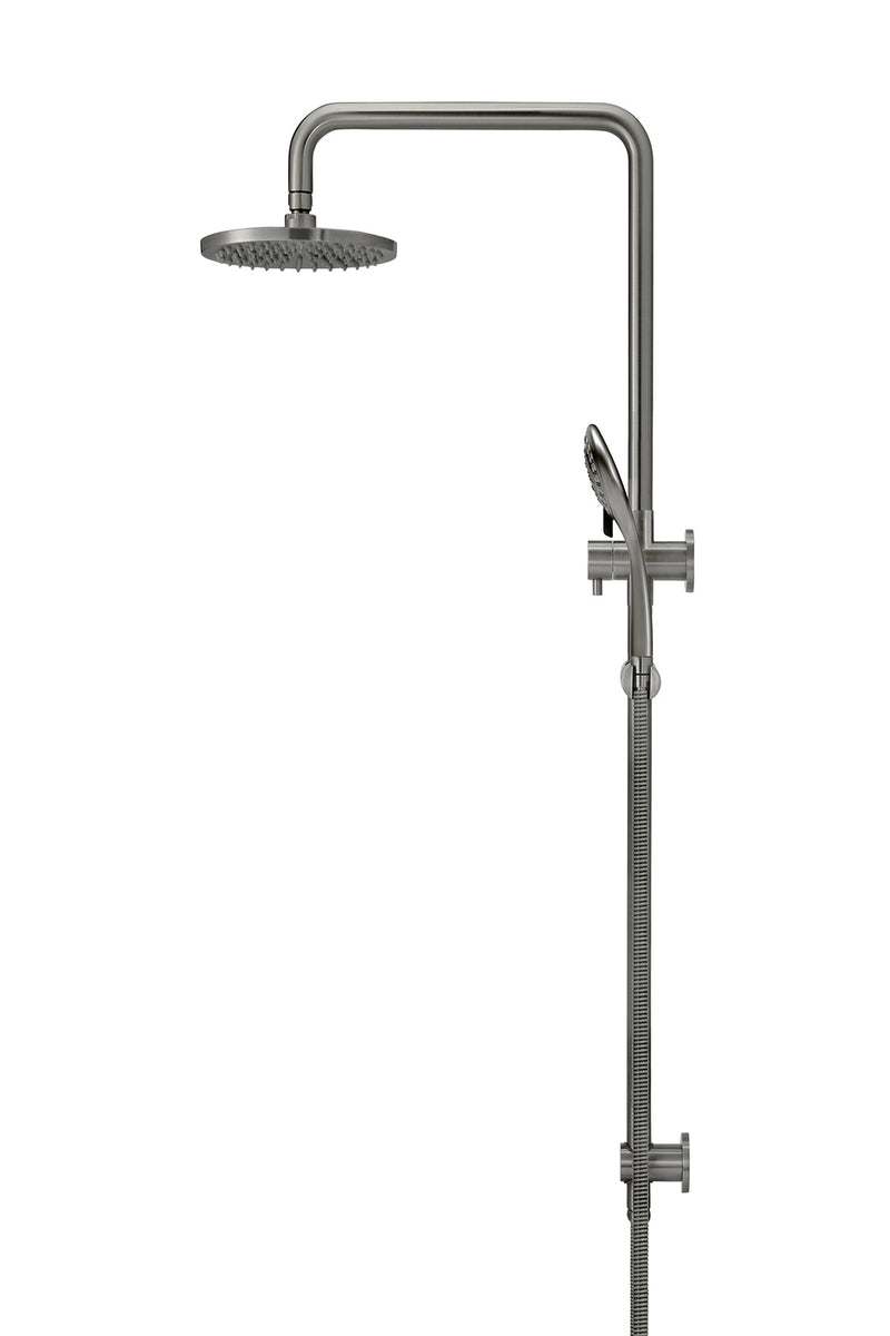 Round Combination Shower Rail 200mm Rose, Three Function Hand Shower - Shadow Gunmetal