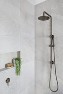 Round Combination Shower Rail, 200mm Rose, Single Function Hand Shower - Shadow Gunmetal