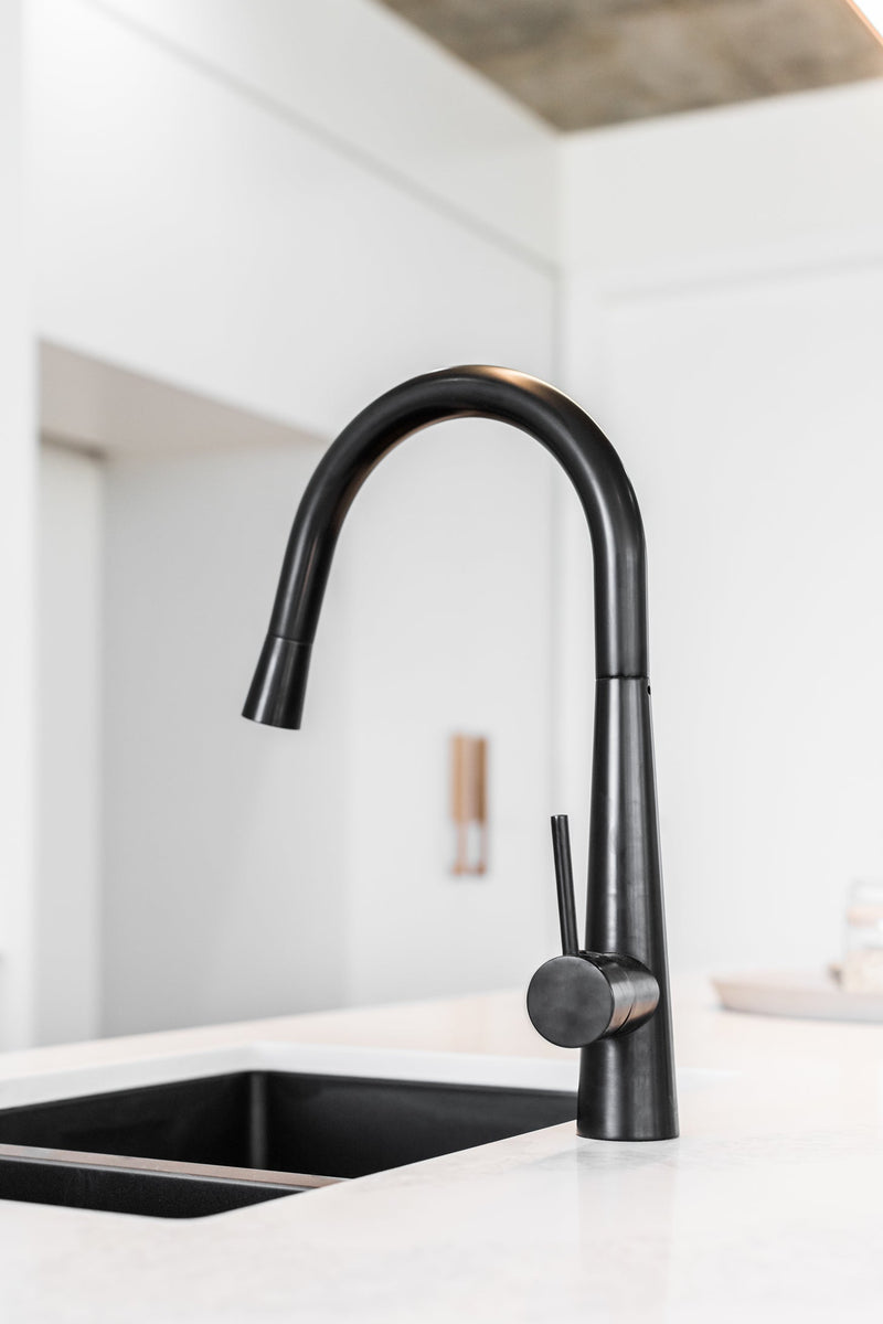 Meir Round Pull Out Kitchen Mixer Tap - Matte Black