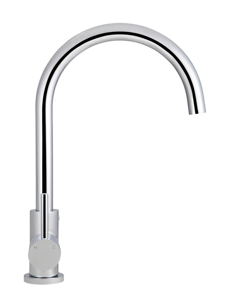 Meir Round Gooseneck Kitchen Mixer Tap - Polished Chrome