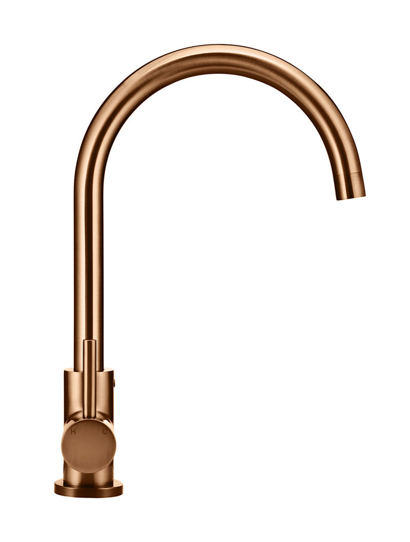 Meir Round Gooseneck Kitchen Mixer Tap - Lustre Bronze